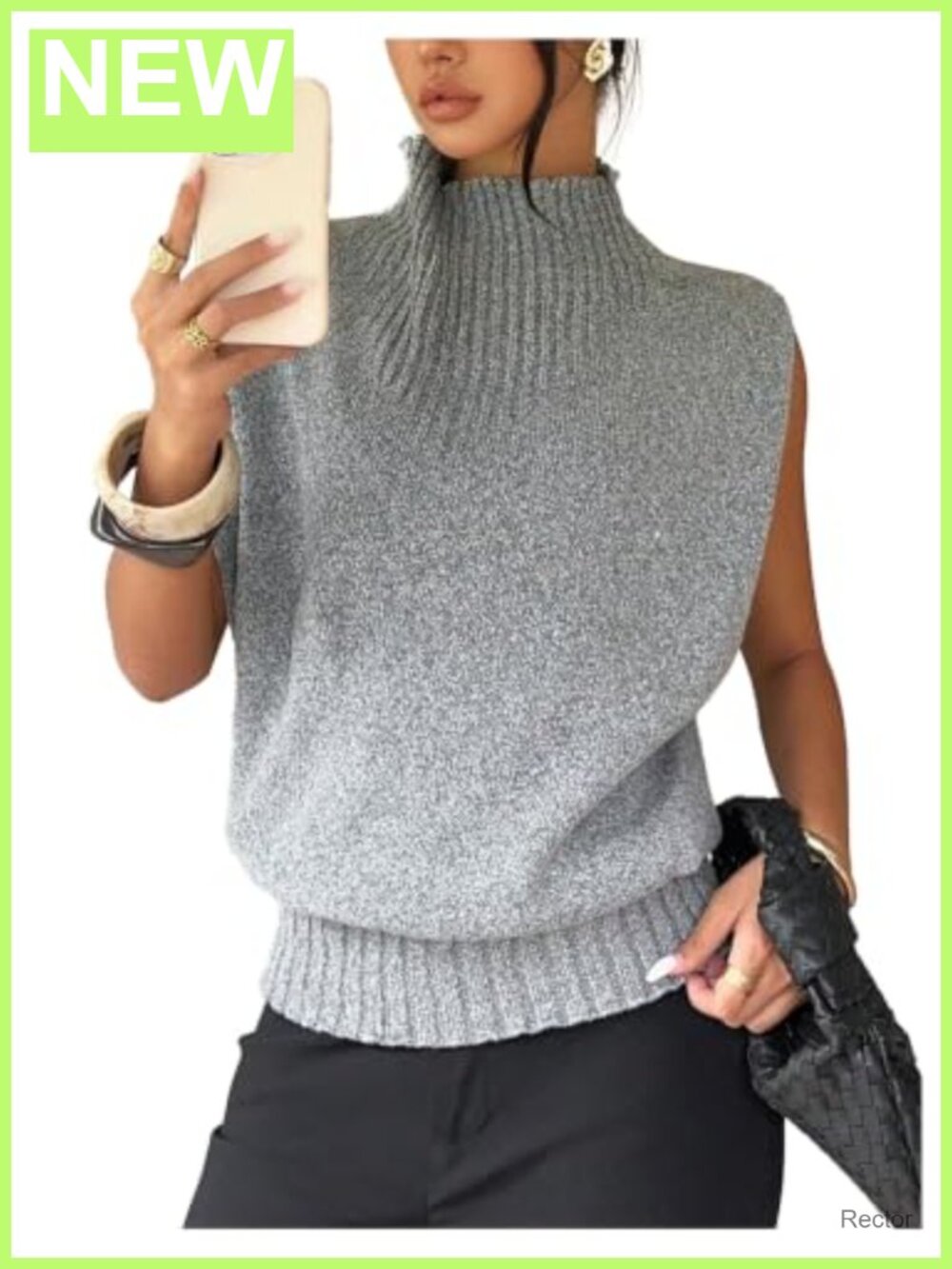 Mock Neck Sweater Vest Sleeveless Knit Top for Business Casual Office